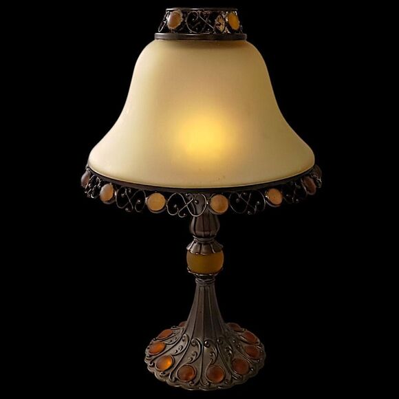 PartyLite Paris Retro Candle Holder Lamp Tealight Votive Vintage Amber Glass - Picture 13 of 16